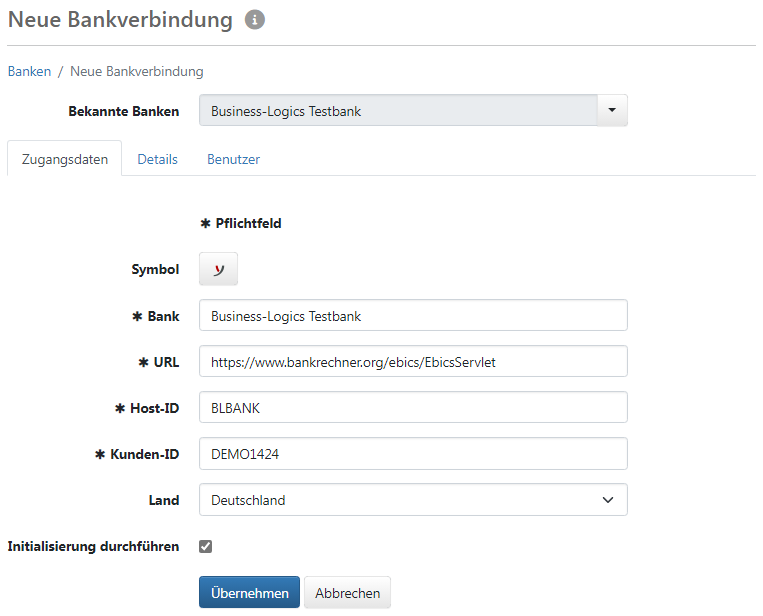 Konfiguration der Bank