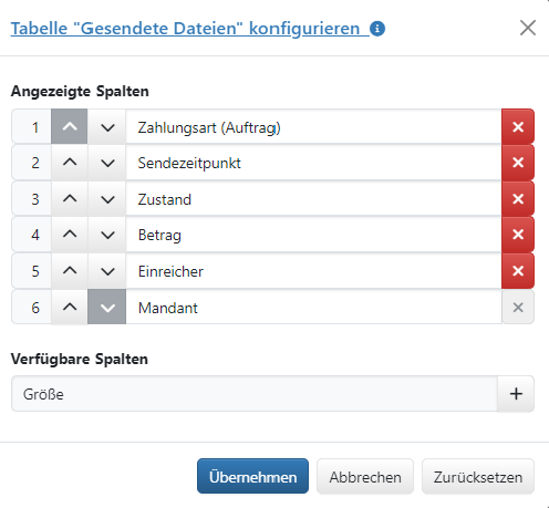 Beispiel für ein Dialogfenster zur Spaltenkonfiguration