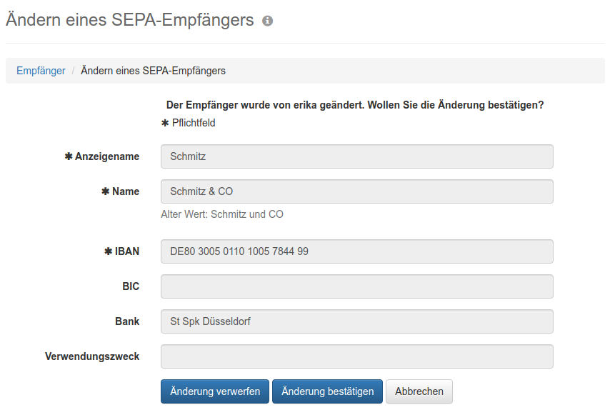 Formular zur Bestätigung eines Empfängers