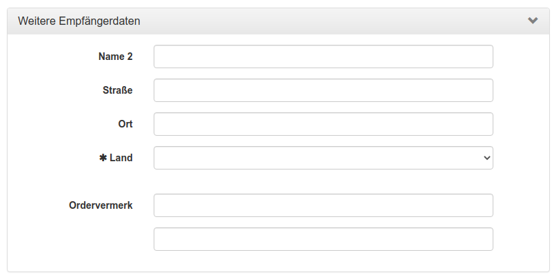 Formular zum Erfassen weiterer Empfängerdaten