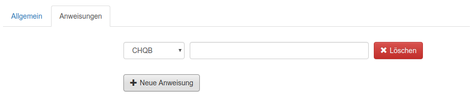 Formular zur Eingabe von Anweisungscodes