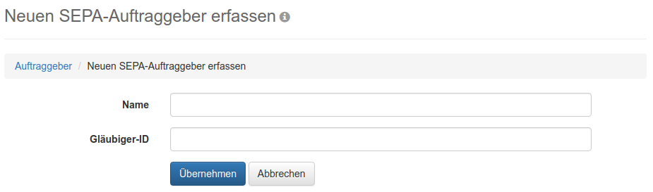 Formular zum Erfassen eines SEPA-Auftraggebers