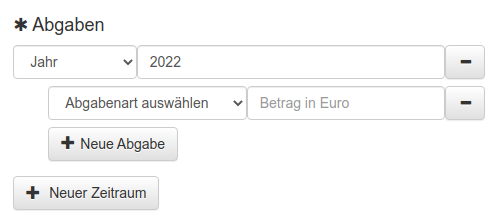 Formular zur Eingabe von Abgaben