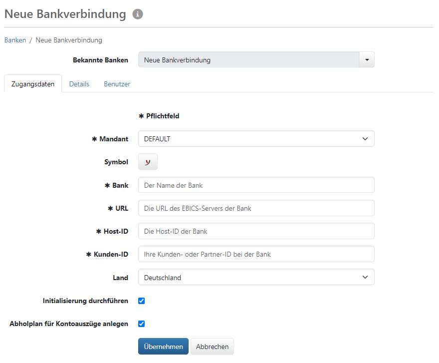 Erfassen einer Bankverbindung