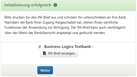 Bestätigung einer erfolgreichen Initialisierung