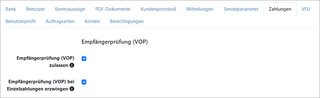 Zahlungen unter Bankeinstellungen