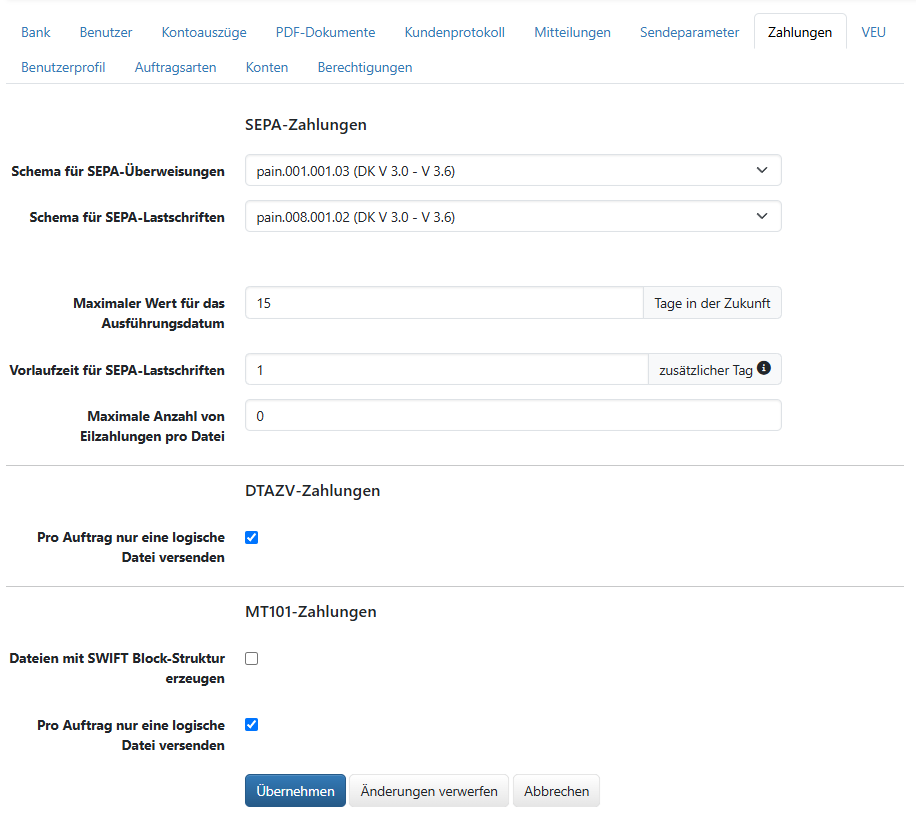 Einstellungen für Zahlungen (im Bearbeitungsmodus)