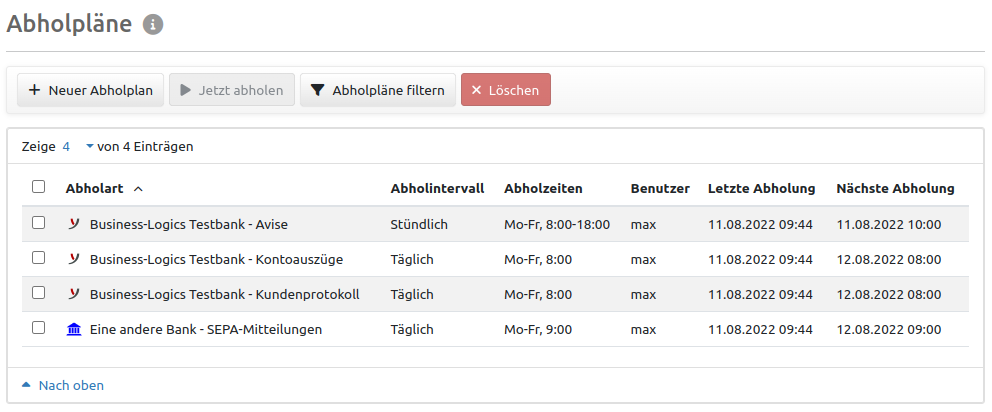Übersicht der Abholpläne