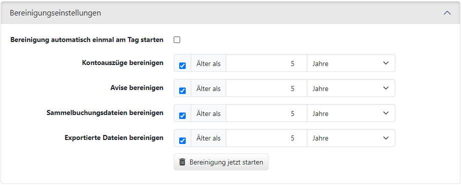 Bereinigungseinstellungen für Kontoinformationen