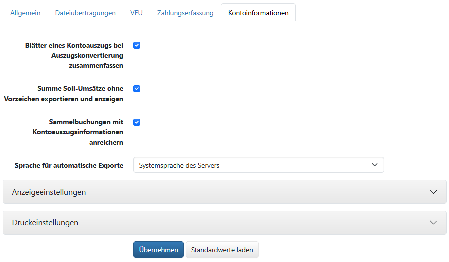 Benutzervorgaben für Kontoinformationen
