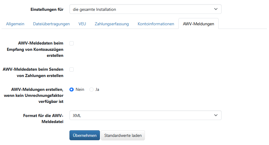 Systemeinstellungen für AWV-Meldungen