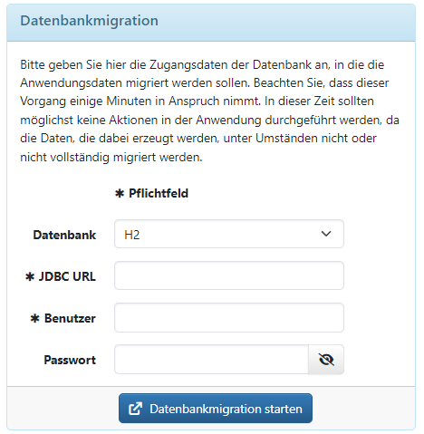 Einstellungen für die Datenbankmigration