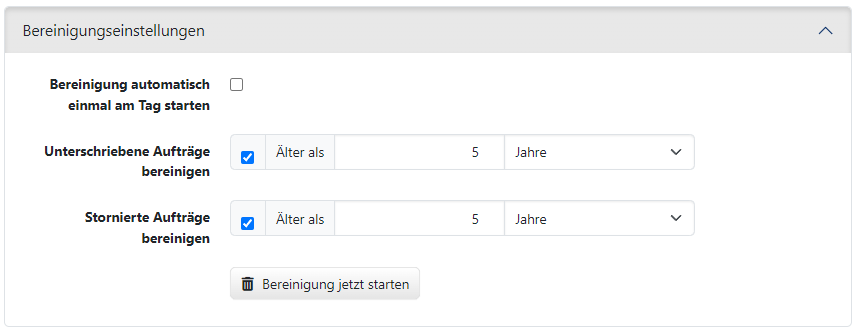 Bereinigungseinstellungen für die VEU-Historie