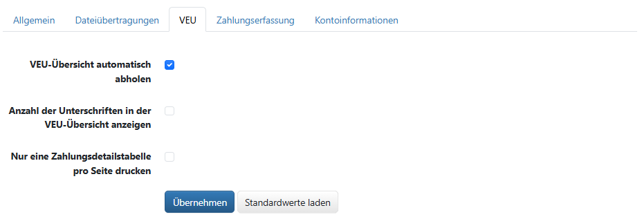 Benutzervorgaben für die VEU