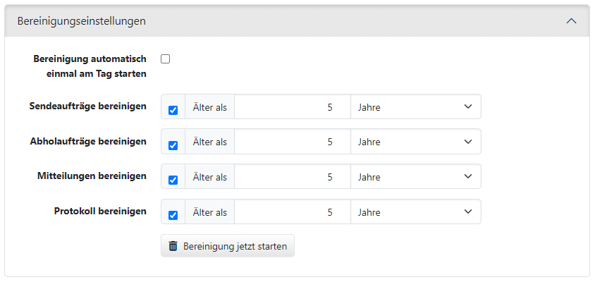 Systemeinstellungen zur Bereinigung von Dateien