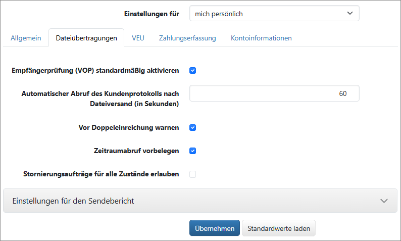 Benutzervorgaben für Dateiübertragungen