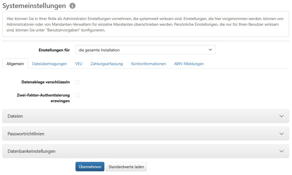 Allgemeine Systemeinstellungen