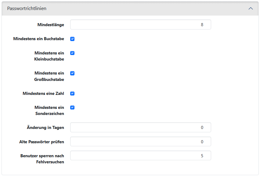 Einstellung der Passwortrichtlinien