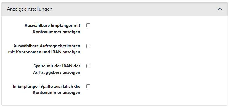 Benutzervorgaben für die Anzeige von SEPA-Zahlungen