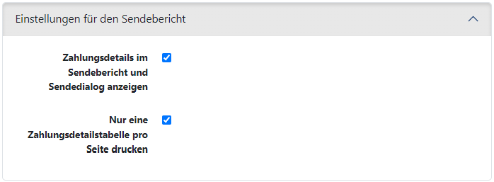 Systemeinstellungen für den Sendebericht