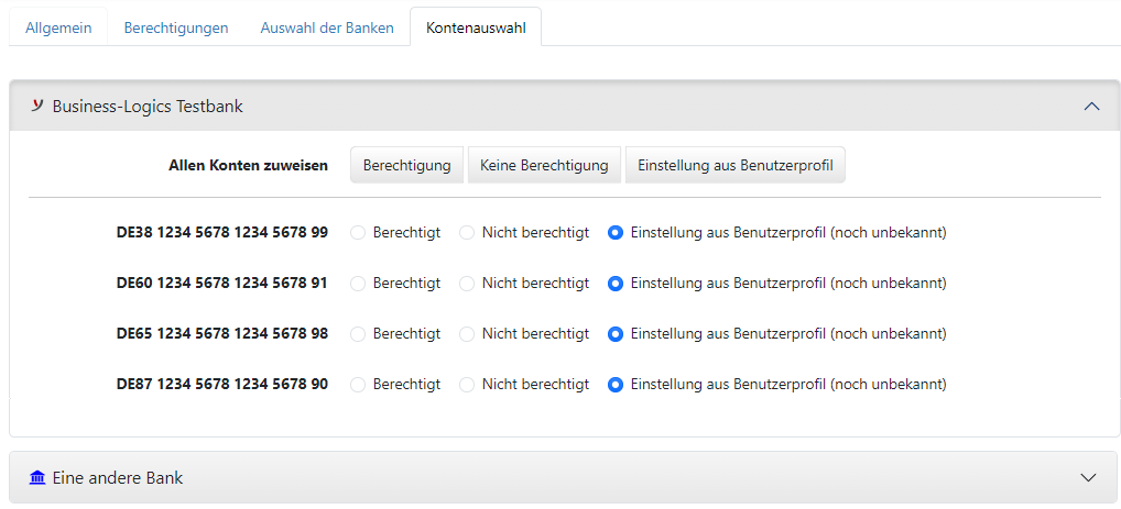 Einstellung der Berechtigung für Konten