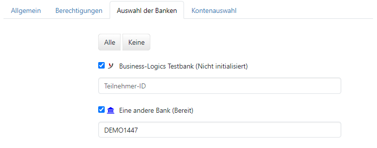 Einstellung der Berechtigung für Banken