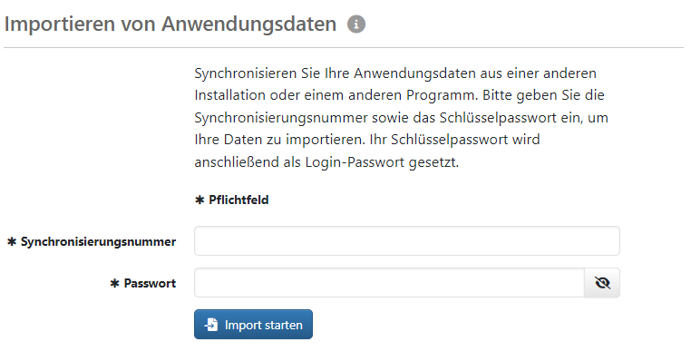 Formular zum Importieren eines Benutzers