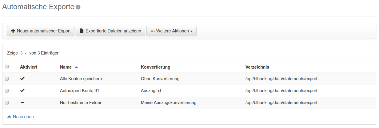 Übersicht der automatischen Exporte