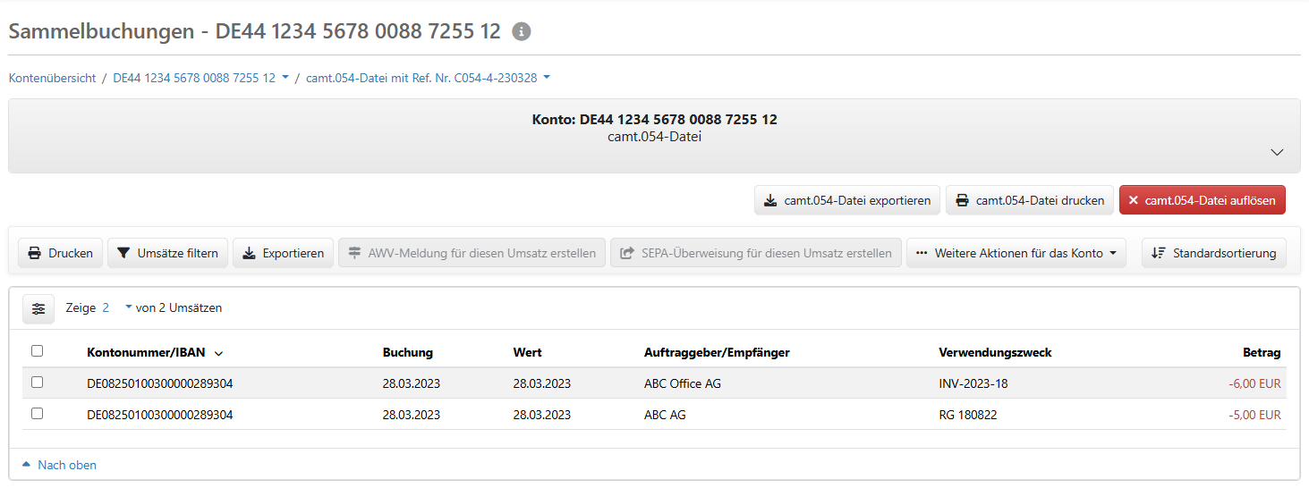Übersicht der Sammelbuchungen