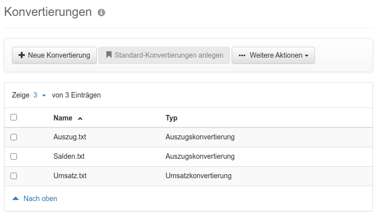 Übersicht der Konvertierungen