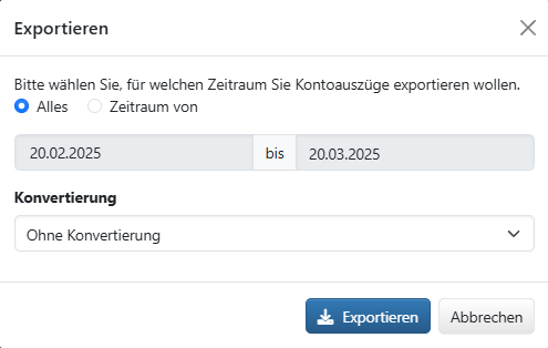 Exportieren von Auszügen mit der Dropdown-Liste *Konvertierung*