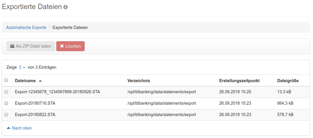 Übersicht der exportierten Dateien
