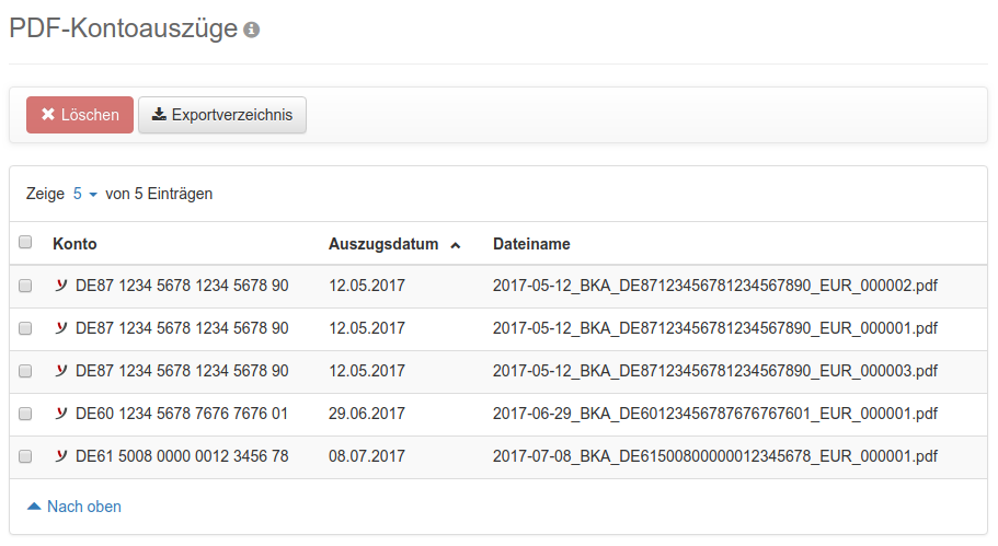 Übersicht der PDF-Kontoauszüge
