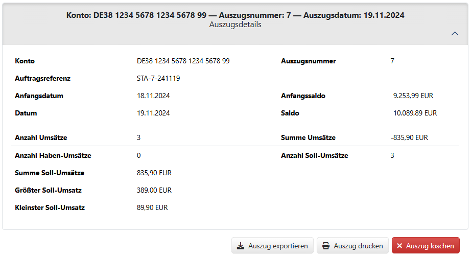 Bereich mit Auszugsdetails