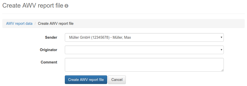 Form for creating a report file