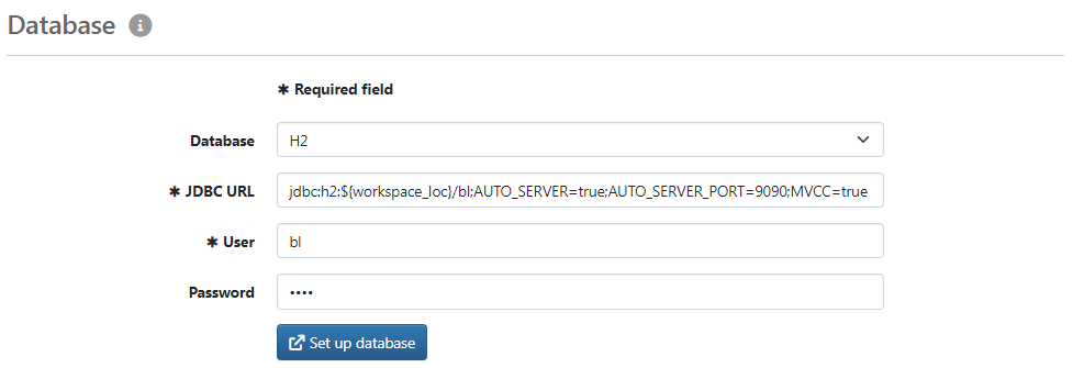 Configuration of the database
