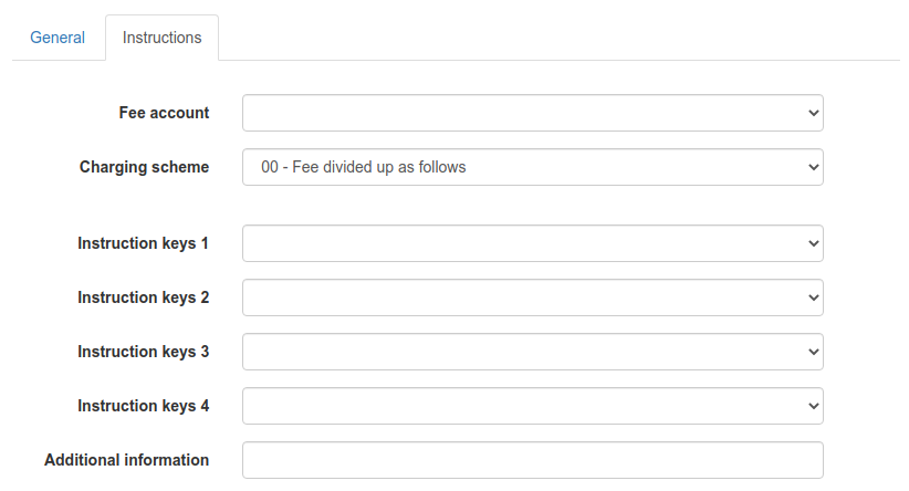 Form for entering instructions to the bank