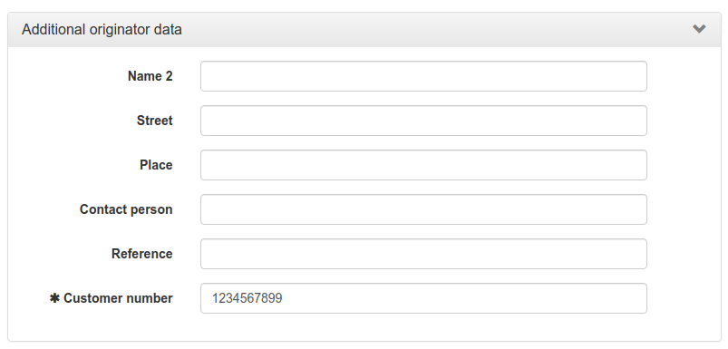 Form for entering additional originator data