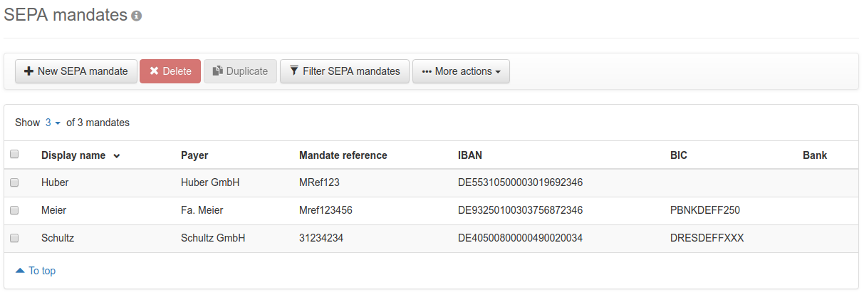Overview of the SEPA mandates
