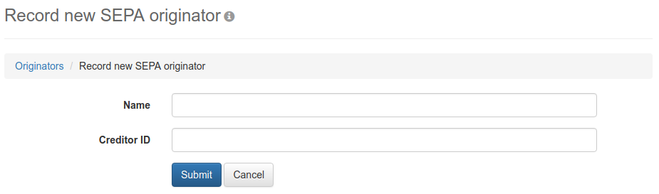 Form for entering a SEPA originator