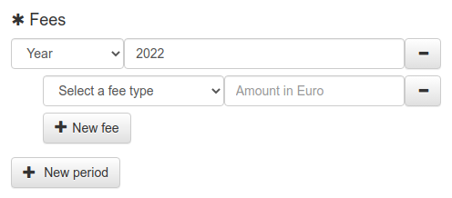 Form for entering fees