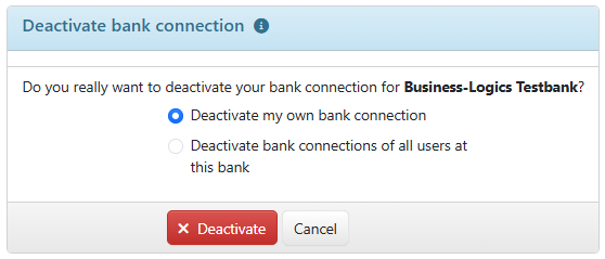 Bestätigung der Deaktivierung eines Bankzugangs (für einen Administrator)
