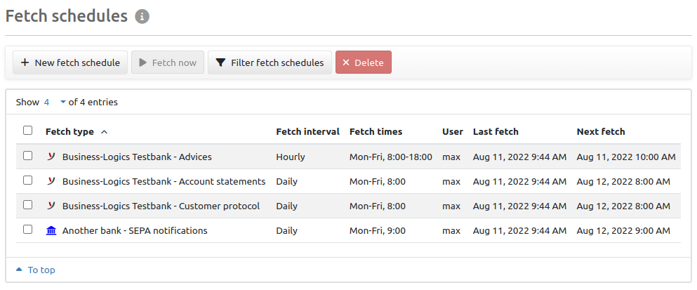 Overview of the fetch schedules