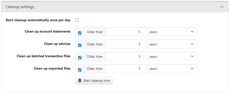 Cleanup settings for account information