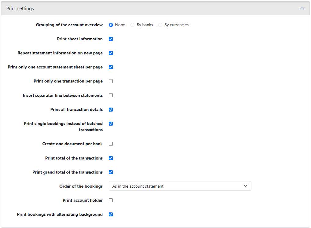 Personal print settings for account information