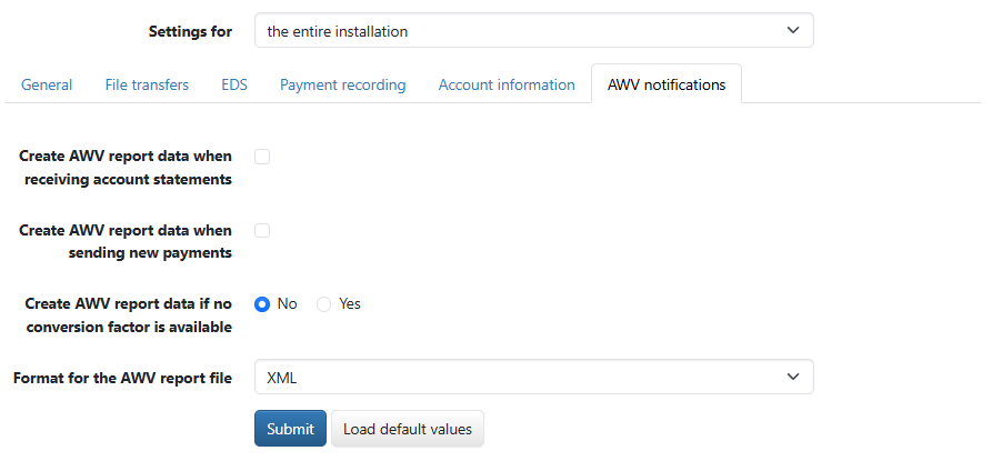 System settings for AWV notifications