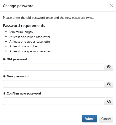 Dialog box *Change password*