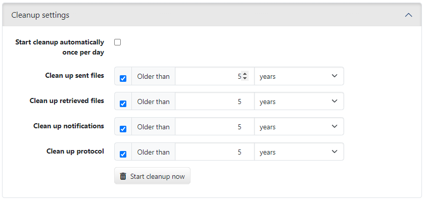 System settings for file cleanup