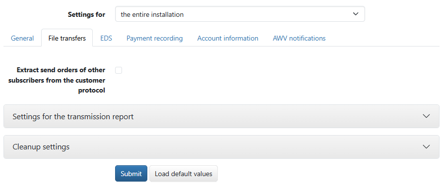 System settings for file transfers