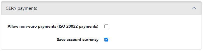 System settings for SEPA payments